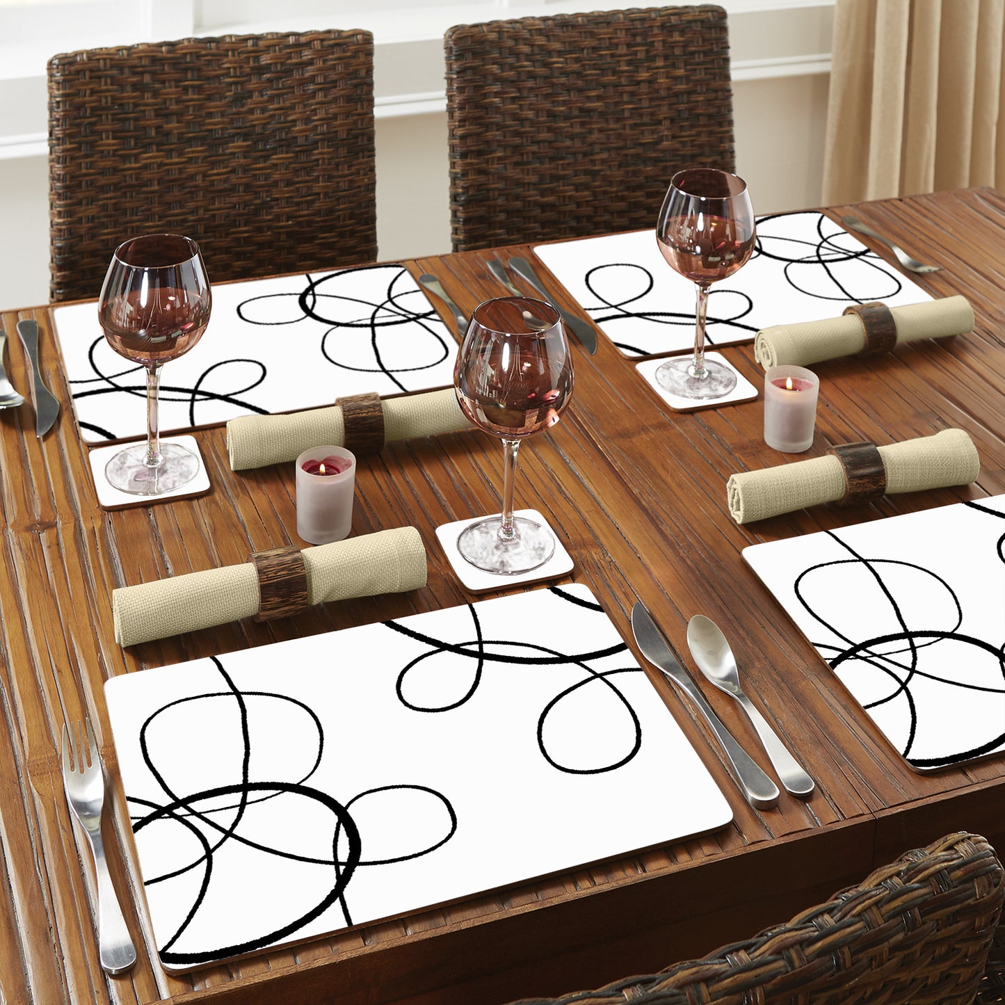 CounterArt Scribble Premium Decorative Hardboard Tabletop Placemats 4-Pack Manufactured in The USA Heat Tolerant and Easily Wipes Clean
