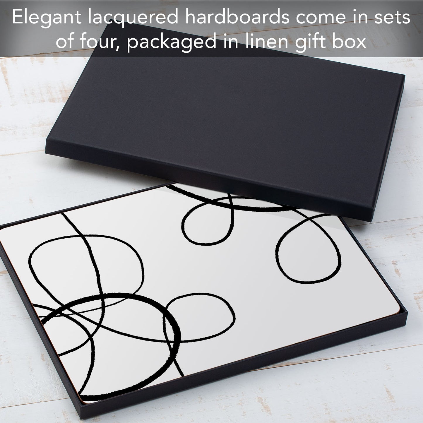 CounterArt Scribble Premium Decorative Hardboard Tabletop Placemats 4-Pack Manufactured in The USA Heat Tolerant and Easily Wipes Clean