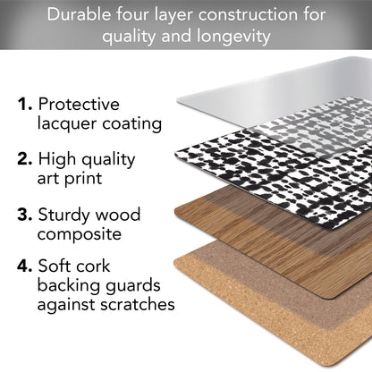 CounterArt Black Spots Premium Decorative Hardboard Tabletop Placemats 4-Pack Manufactured in The USA Heat Tolerant and Easily Wipes Clean