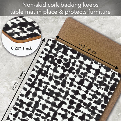 CounterArt Black Spots Premium Decorative Hardboard Tabletop Placemats 4-Pack Manufactured in The USA Heat Tolerant and Easily Wipes Clean