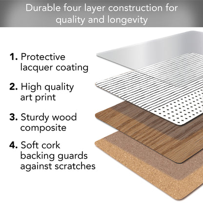 CounterArt Lines & Dots Premium Decorative Hardboard Tabletop Placemats 4-Pack Manufactured in The USA Heat Tolerant and Easily Wipes Clean