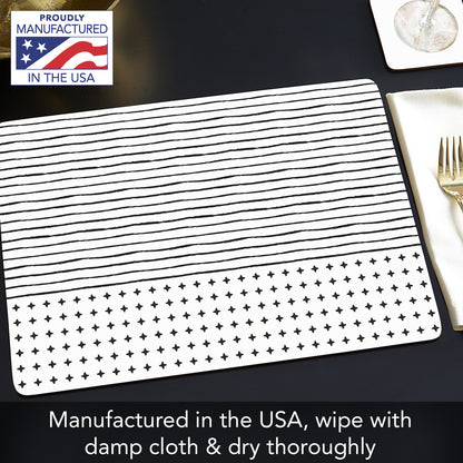 CounterArt Lines & Dots Premium Decorative Hardboard Tabletop Placemats 4-Pack Manufactured in The USA Heat Tolerant and Easily Wipes Clean