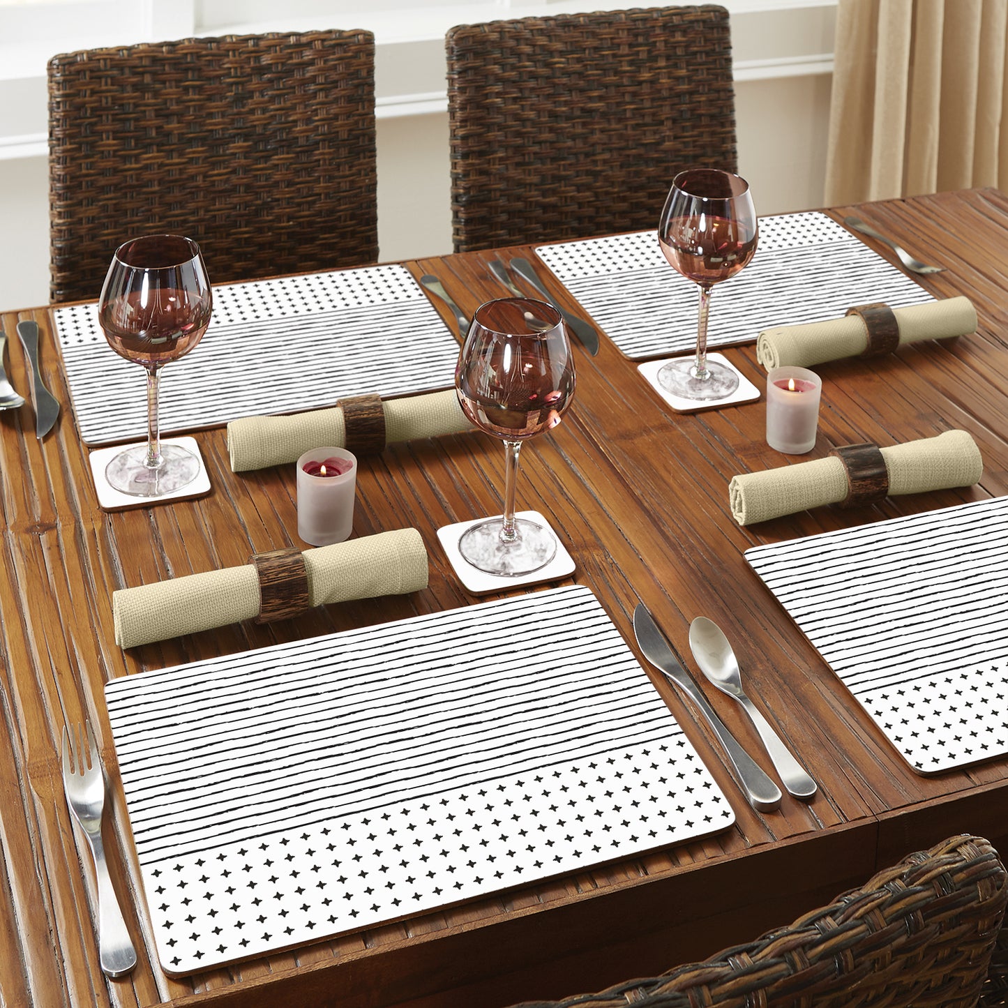 CounterArt Lines & Dots Premium Decorative Hardboard Tabletop Placemats 4-Pack Manufactured in The USA Heat Tolerant and Easily Wipes Clean