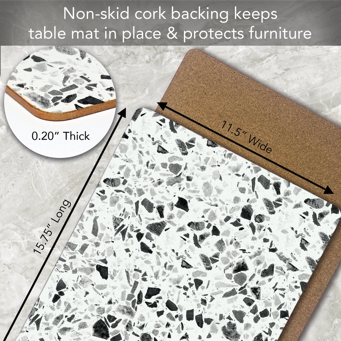 CounterArt Terrazzo Premium Decorative Hardboard Tabletop Placemats 4-Pack Manufactured in The USA Heat Tolerant and Easily Wipes Clean