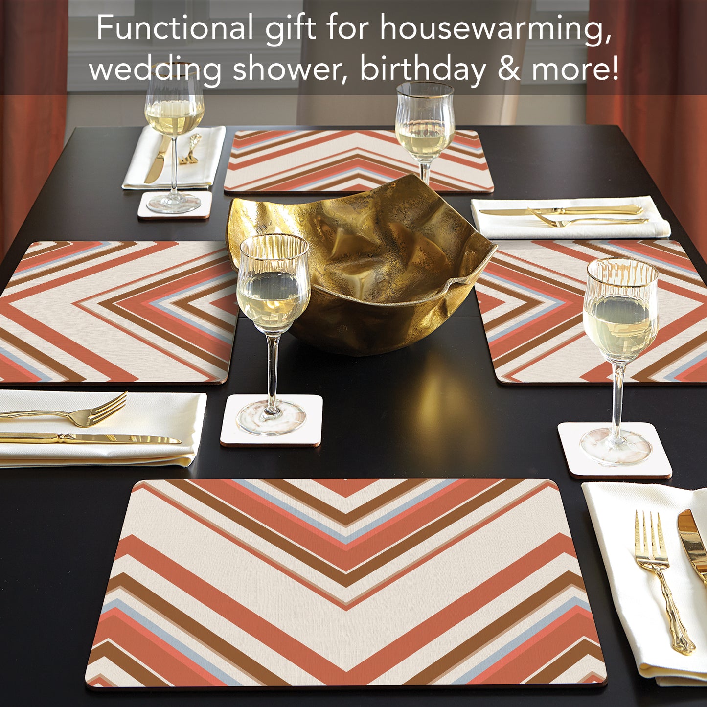 CounterArt Boho Mohave Decorative Hardboard Placemats with Protective Cork Backing 4 Pack Layered Construction Heat Tolerant and Easily Wipes Clean