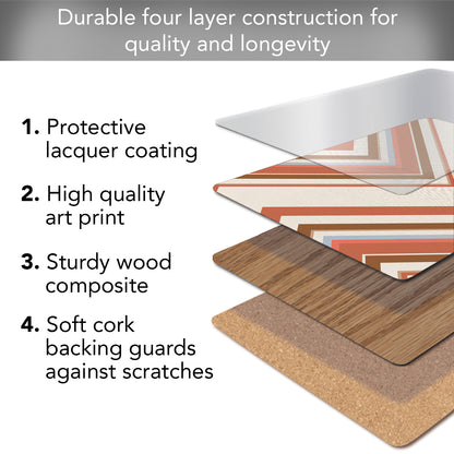 CounterArt Boho Mohave Decorative Hardboard Placemats with Protective Cork Backing 4 Pack Layered Construction Heat Tolerant and Easily Wipes Clean