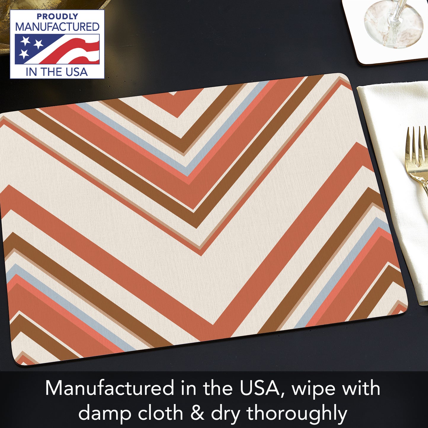 CounterArt Boho Mohave Decorative Hardboard Placemats with Protective Cork Backing 4 Pack Layered Construction Heat Tolerant and Easily Wipes Clean