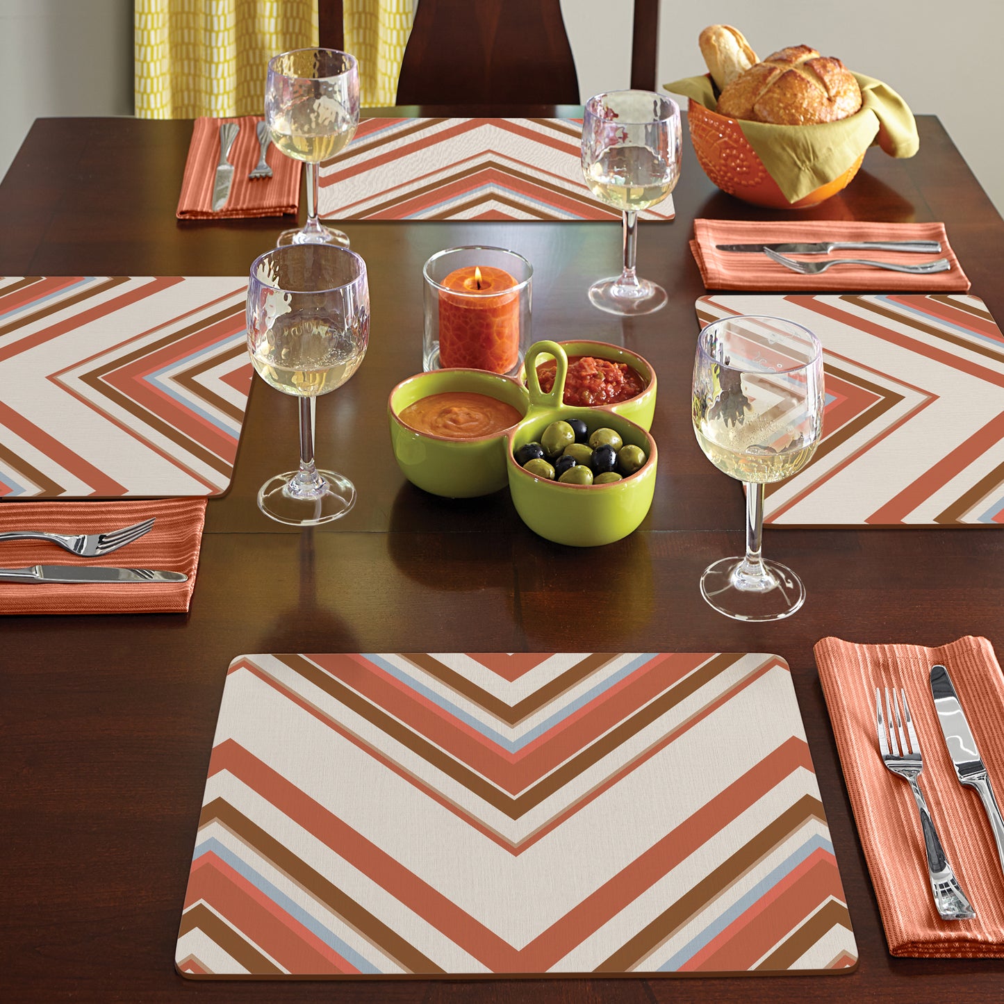 CounterArt Boho Mohave Decorative Hardboard Placemats with Protective Cork Backing 4 Pack Layered Construction Heat Tolerant and Easily Wipes Clean