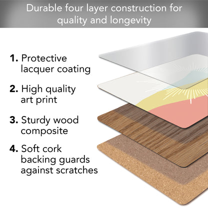CounterArt Mohave Sun Rays Premium Decorative Hardboard Tabletop Placemats 4-Pack Manufactured in The USA Heat Tolerant and Easily Wipes Clean