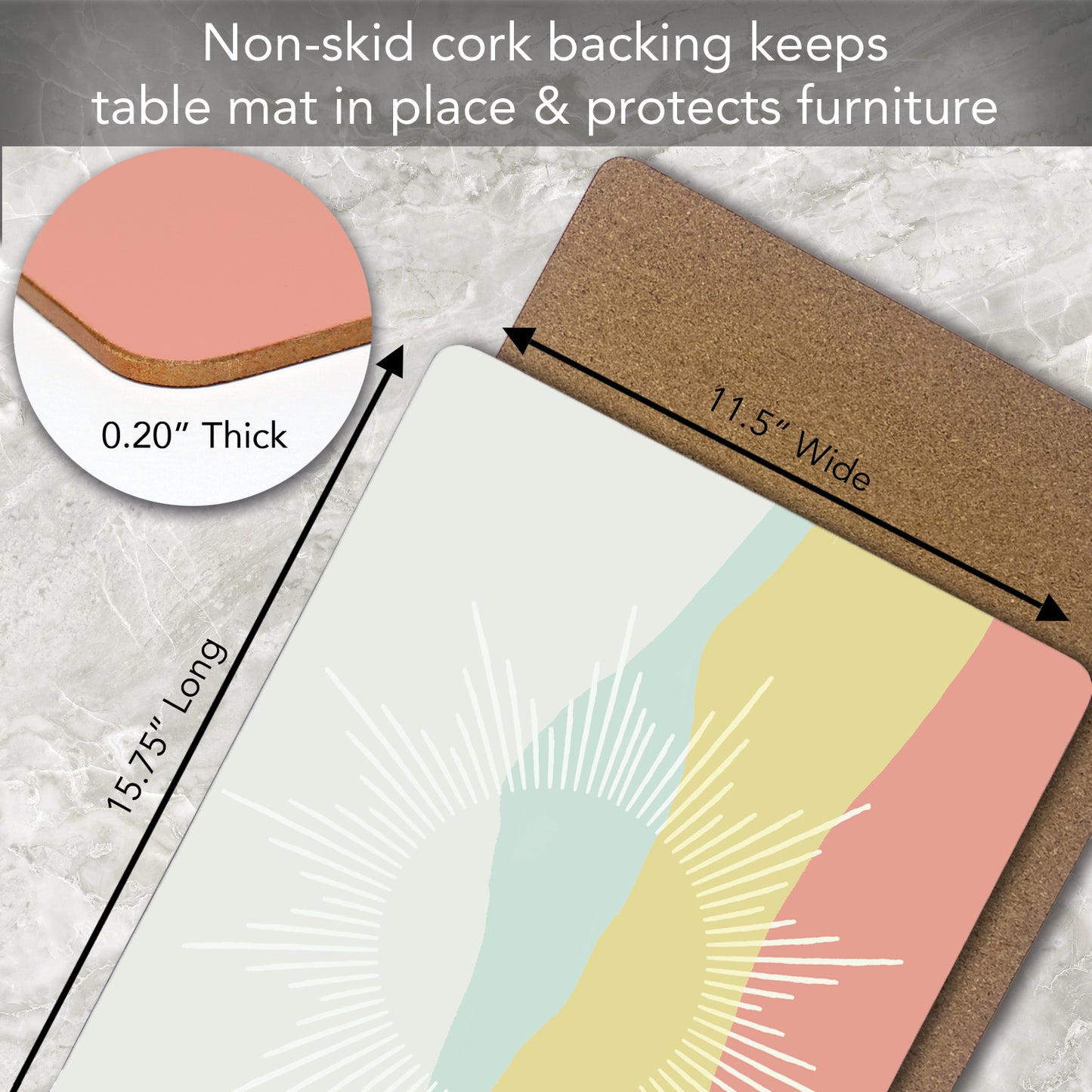 CounterArt Mohave Sun Rays Premium Decorative Hardboard Tabletop Placemats 4-Pack Manufactured in The USA Heat Tolerant and Easily Wipes Clean