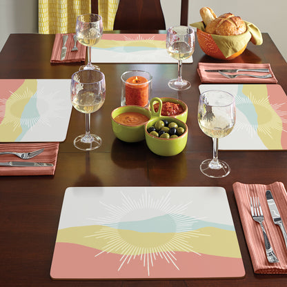 CounterArt Mohave Sun Rays Premium Decorative Hardboard Tabletop Placemats 4-Pack Manufactured in The USA Heat Tolerant and Easily Wipes Clean