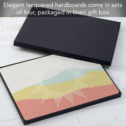 CounterArt Mohave Sun Rays Premium Decorative Hardboard Tabletop Placemats 4-Pack Manufactured in The USA Heat Tolerant and Easily Wipes Clean