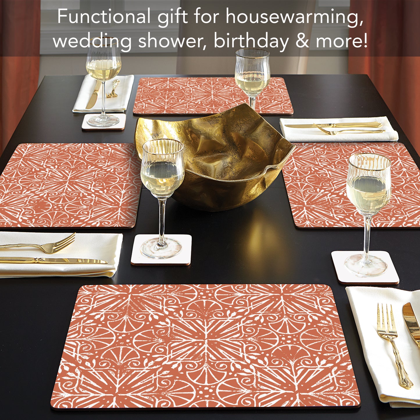 CounterArt Floral Southwest Design Premium Decorative Hardboard Tabletop Placemats 4-Pack Manufactured in The USA Heat Tolerant and Easily Wipes Clean