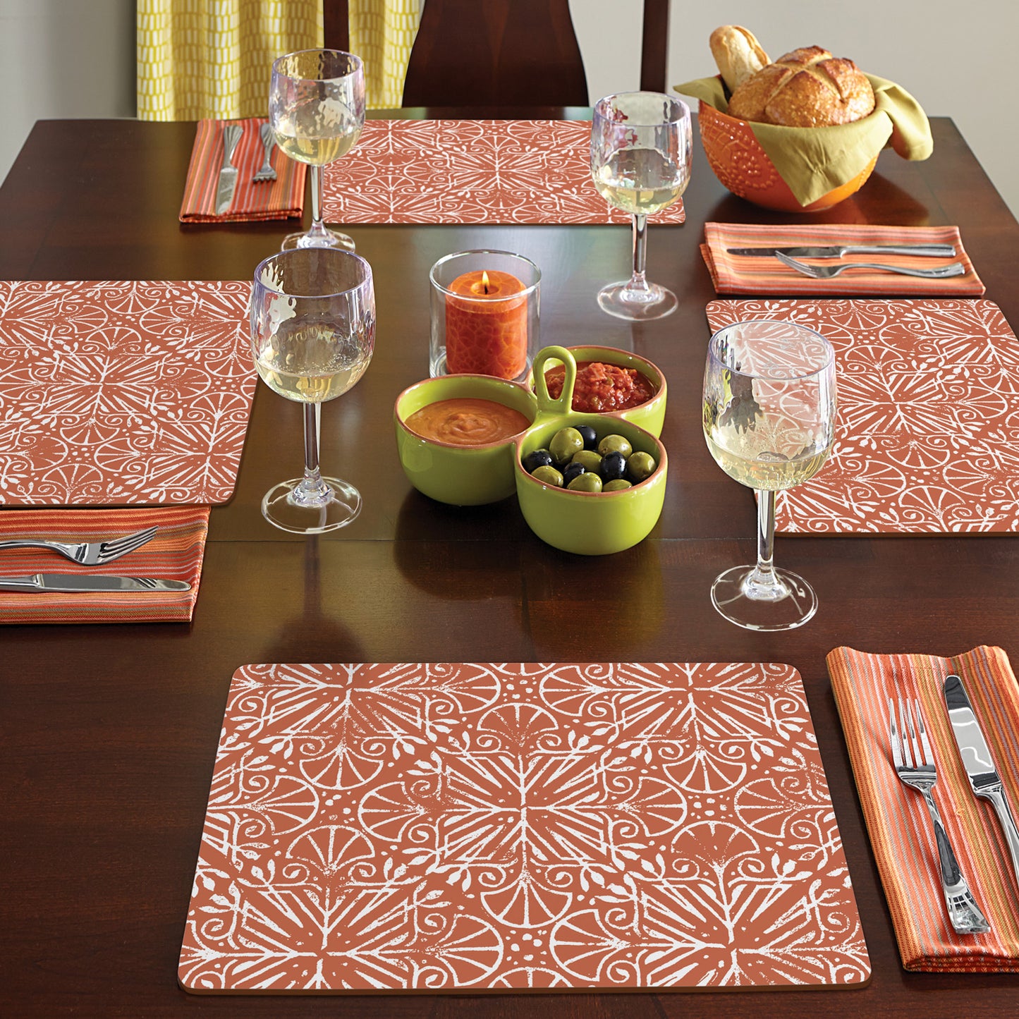 CounterArt Floral Southwest Design Premium Decorative Hardboard Tabletop Placemats 4-Pack Manufactured in The USA Heat Tolerant and Easily Wipes Clean