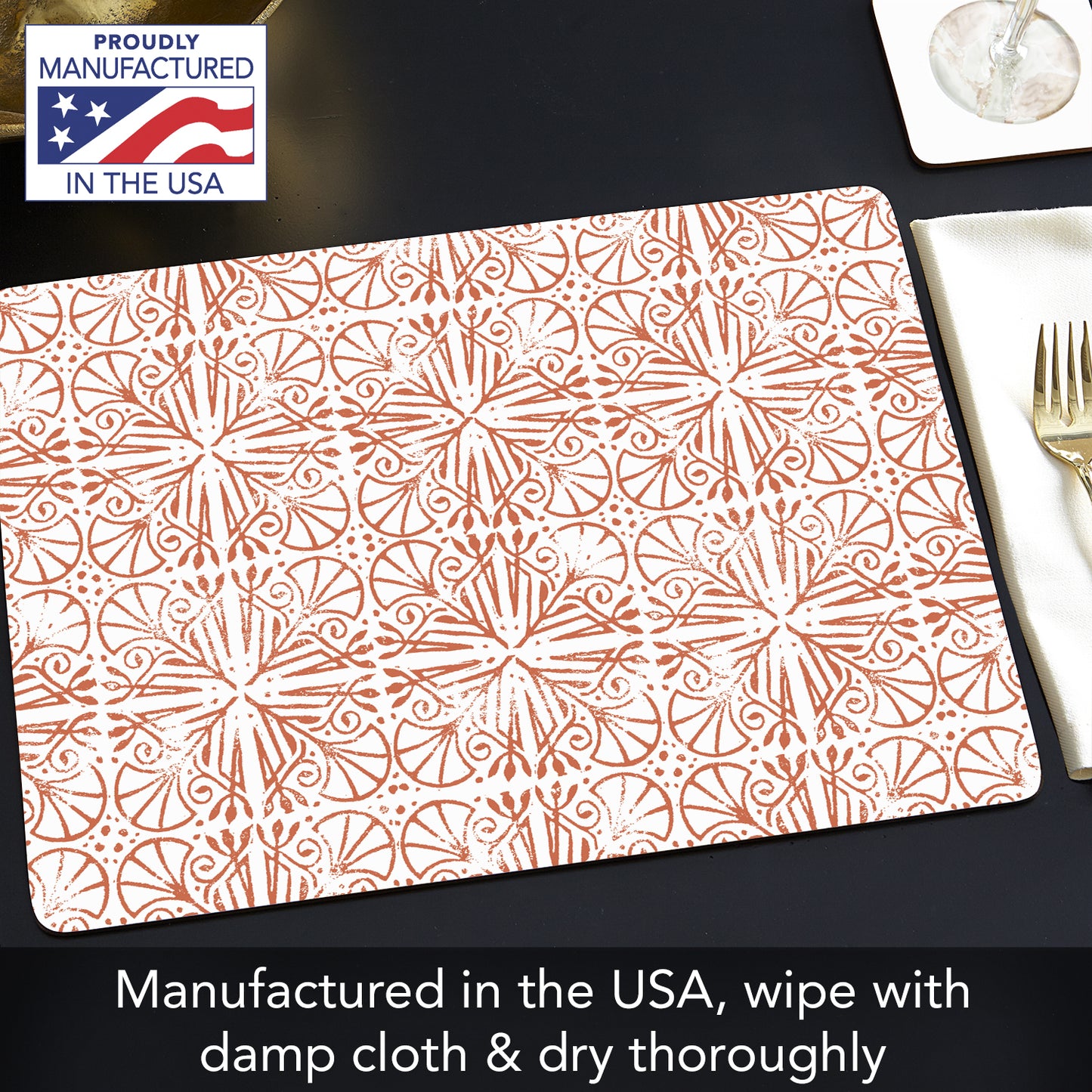 CounterArt Mohave Light Premium Decorative Hardboard Tabletop Placemats 4-Pack Manufactured in The USA Heat Tolerant and Easily Wipes Clean