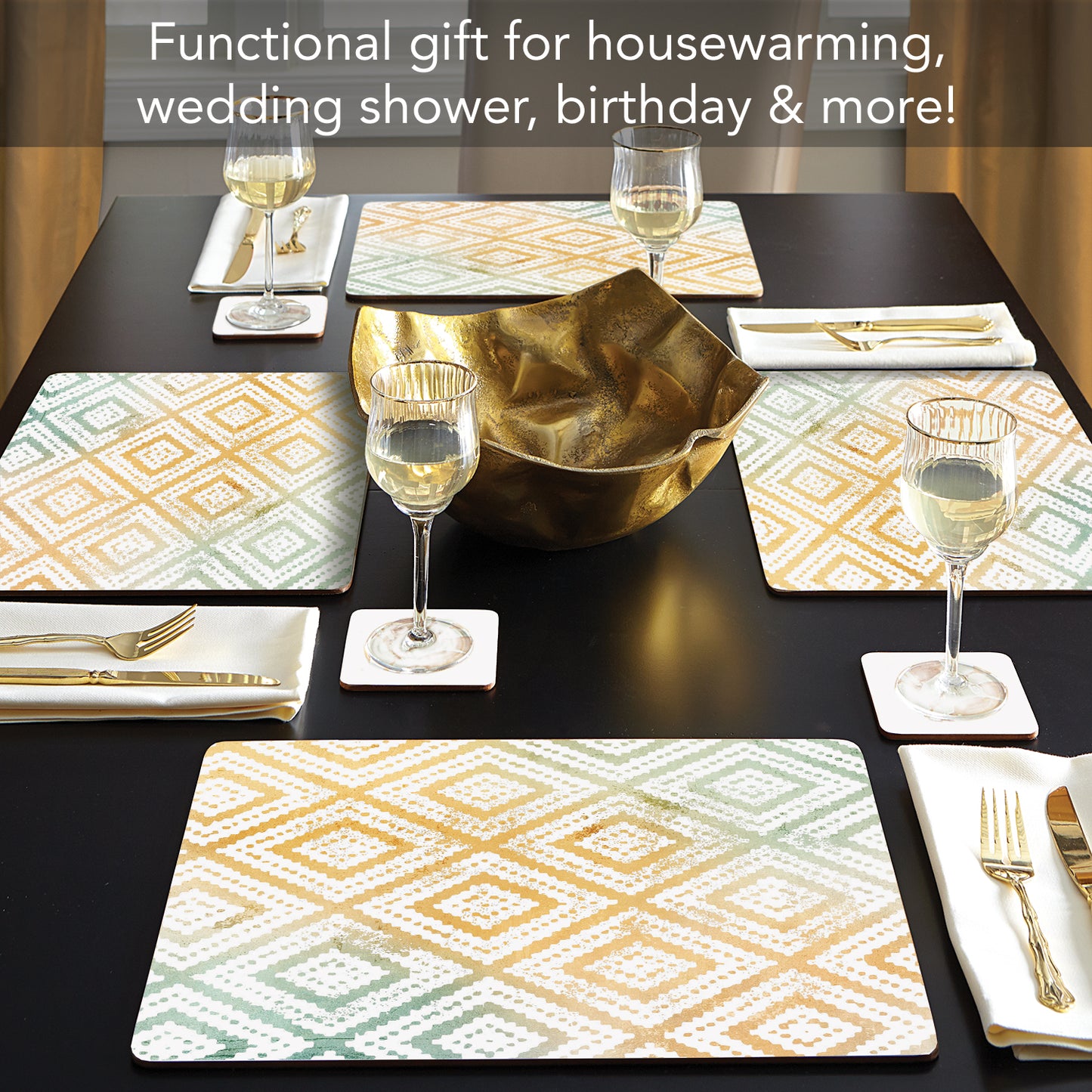 CounterArt Geometric Mohave Premium Decorative Hardboard Tabletop Placemats 4-Pack Manufactured in The USA Heat Tolerant and Easily Wipes Clean