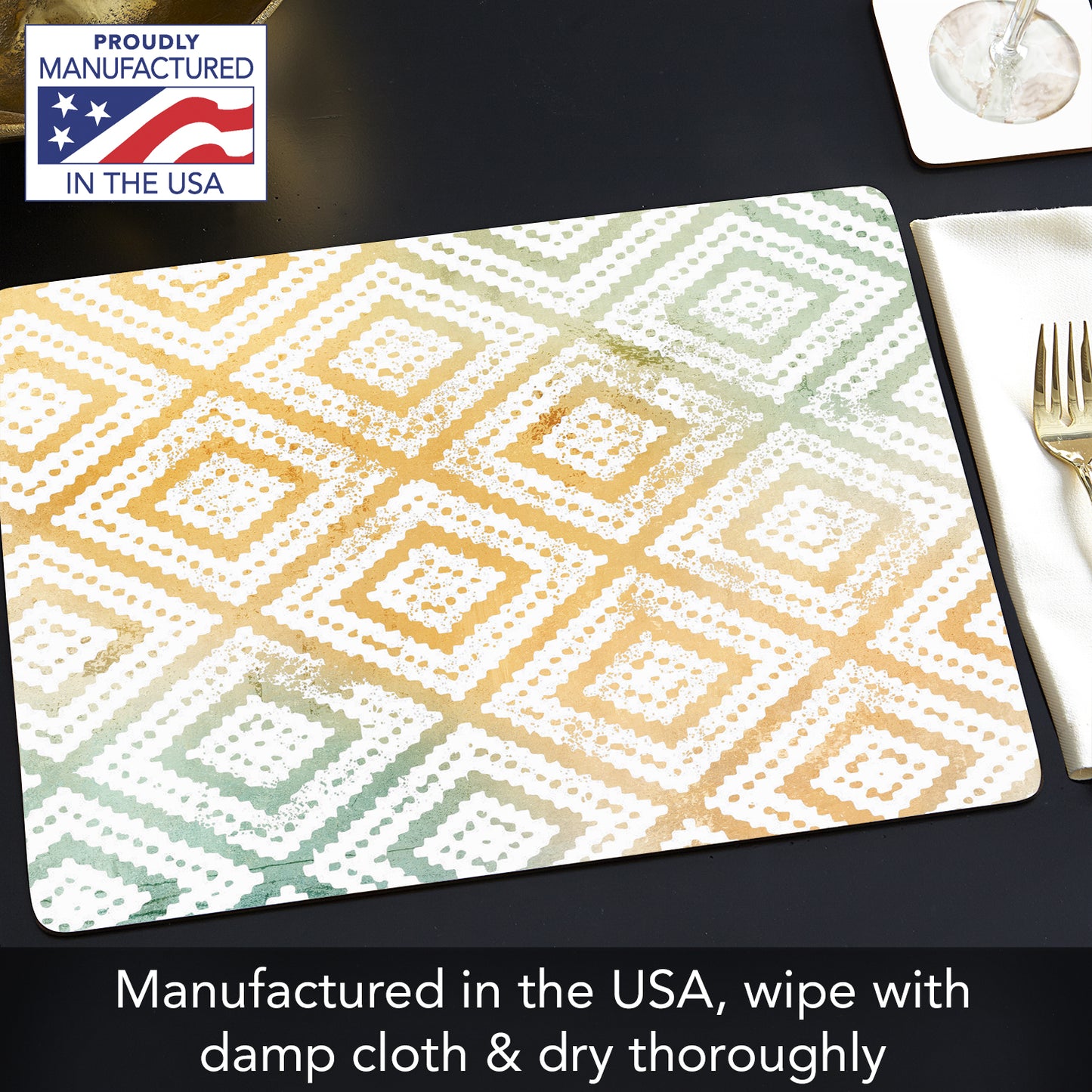 CounterArt Geometric Mohave Premium Decorative Hardboard Tabletop Placemats 4-Pack Manufactured in The USA Heat Tolerant and Easily Wipes Clean