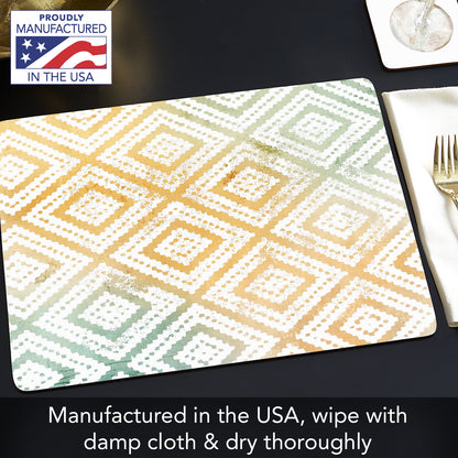 CounterArt Geometric Mohave Premium Decorative Hardboard Tabletop Placemats 4-Pack Manufactured in The USA Heat Tolerant and Easily Wipes Clean