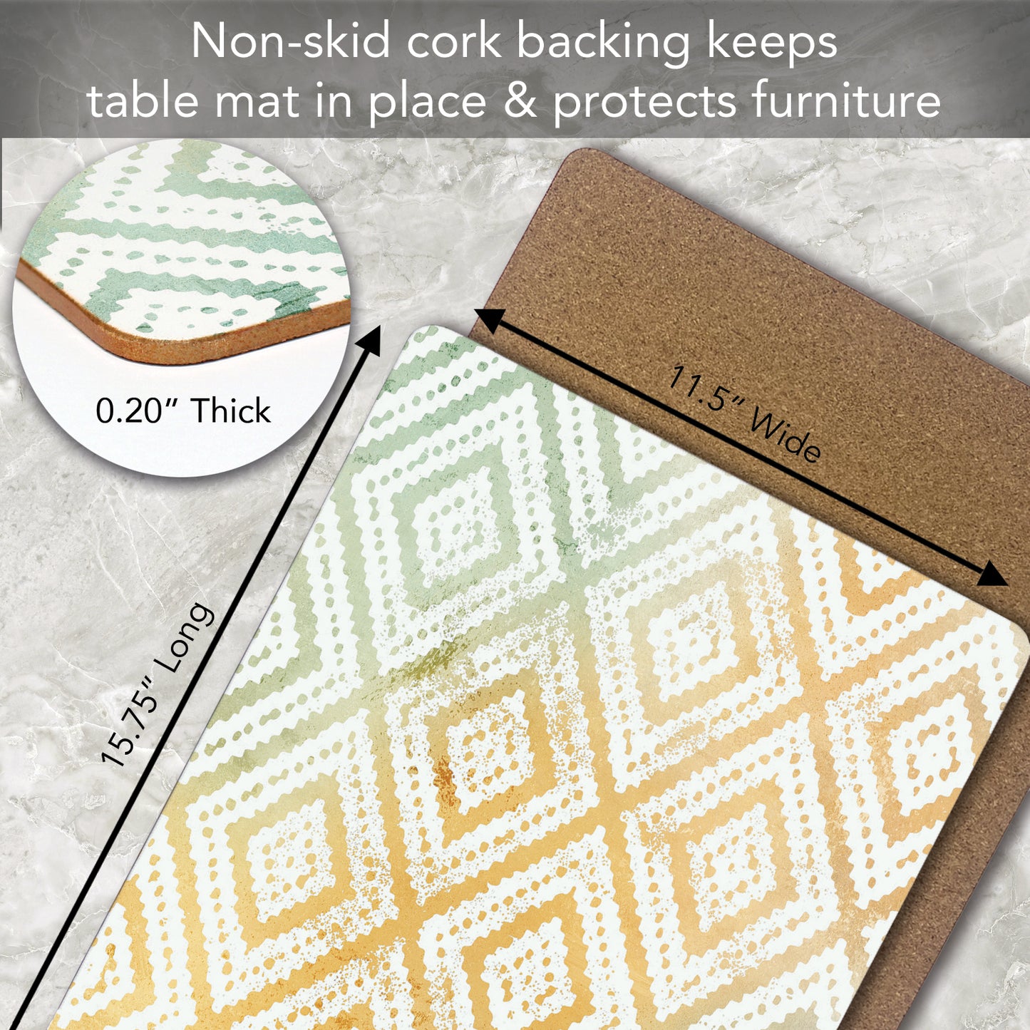 CounterArt Geometric Mohave Premium Decorative Hardboard Tabletop Placemats 4-Pack Manufactured in The USA Heat Tolerant and Easily Wipes Clean