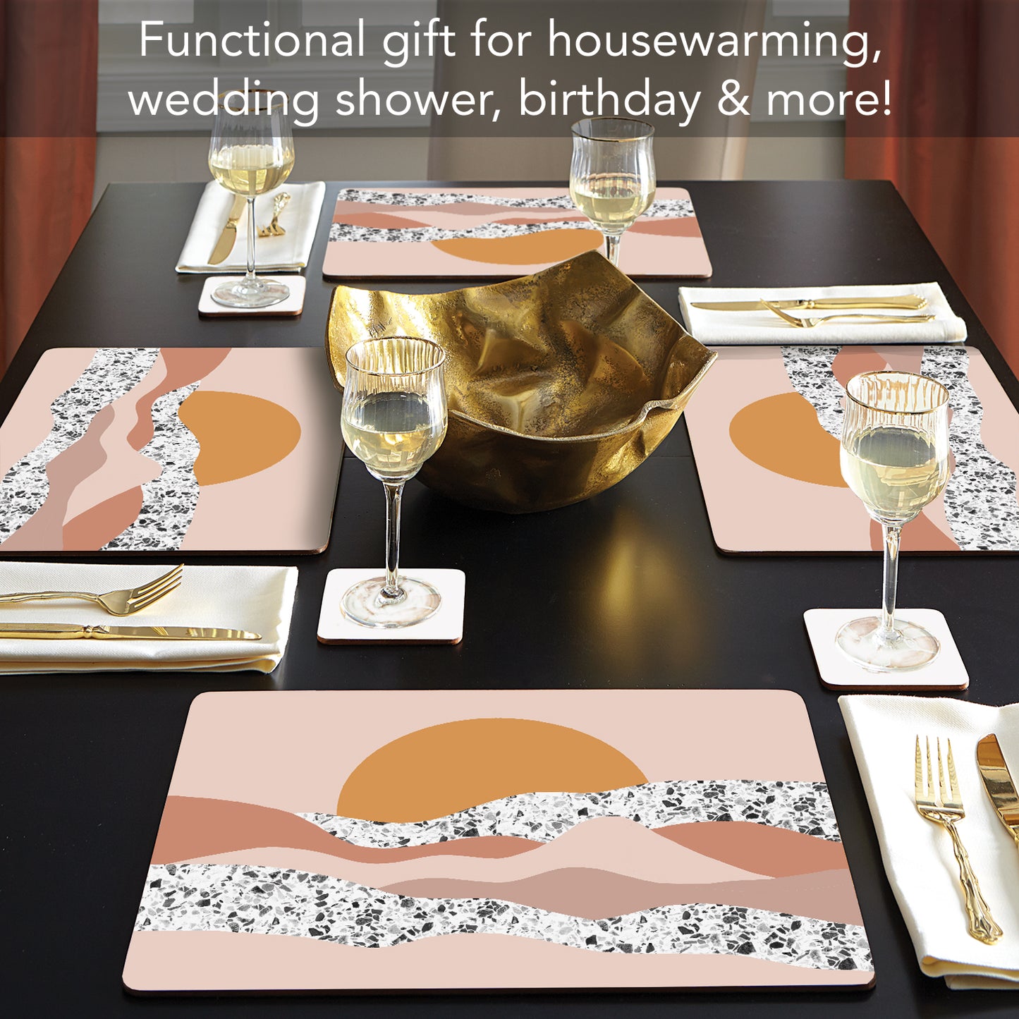 CounterArt Mohave Sunrise Premium Decorative Hardboard Tabletop Placemats 4-Pack Manufactured in The USA Heat Tolerant and Easily Wipes Clean