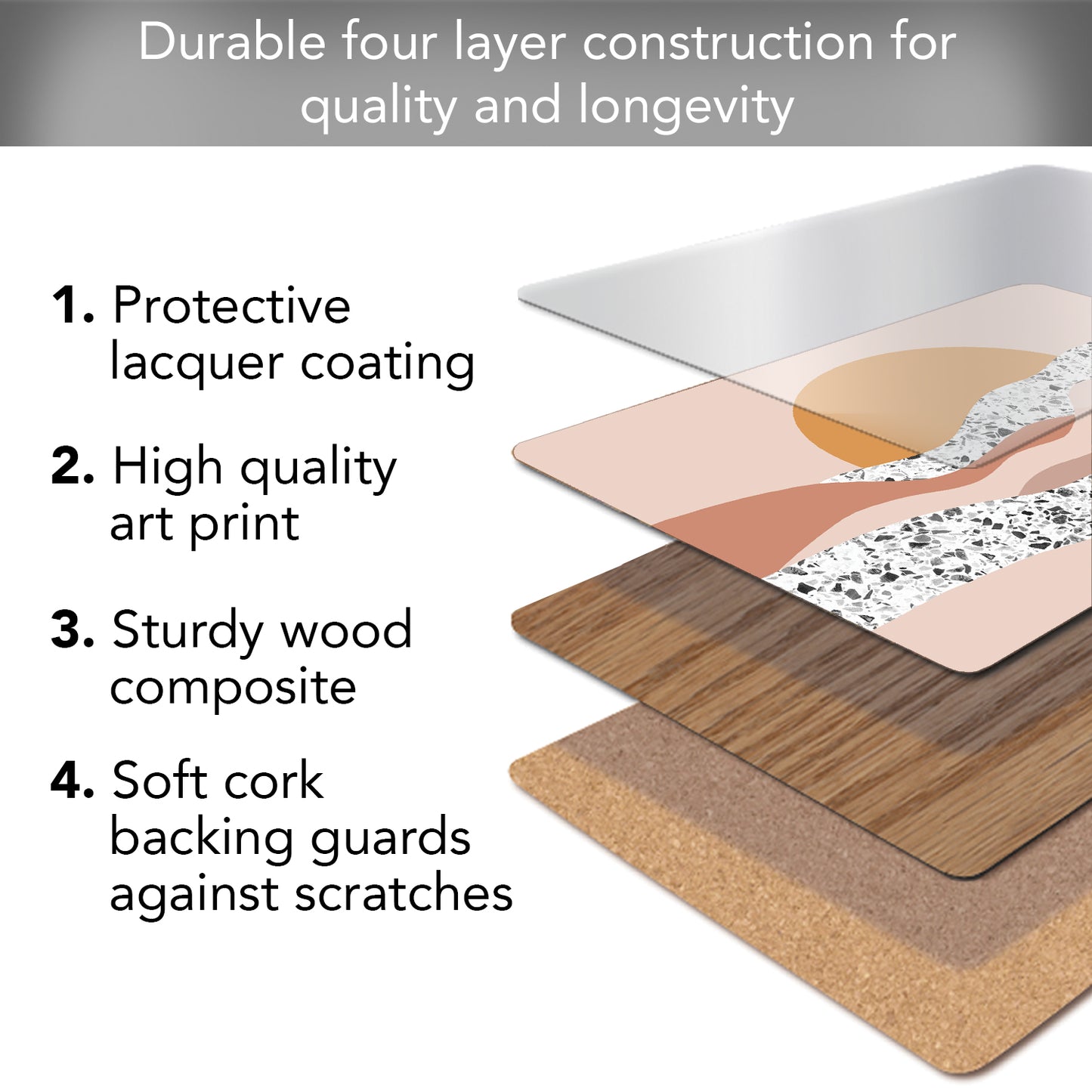 CounterArt Mohave Sunrise Premium Decorative Hardboard Tabletop Placemats 4-Pack Manufactured in The USA Heat Tolerant and Easily Wipes Clean