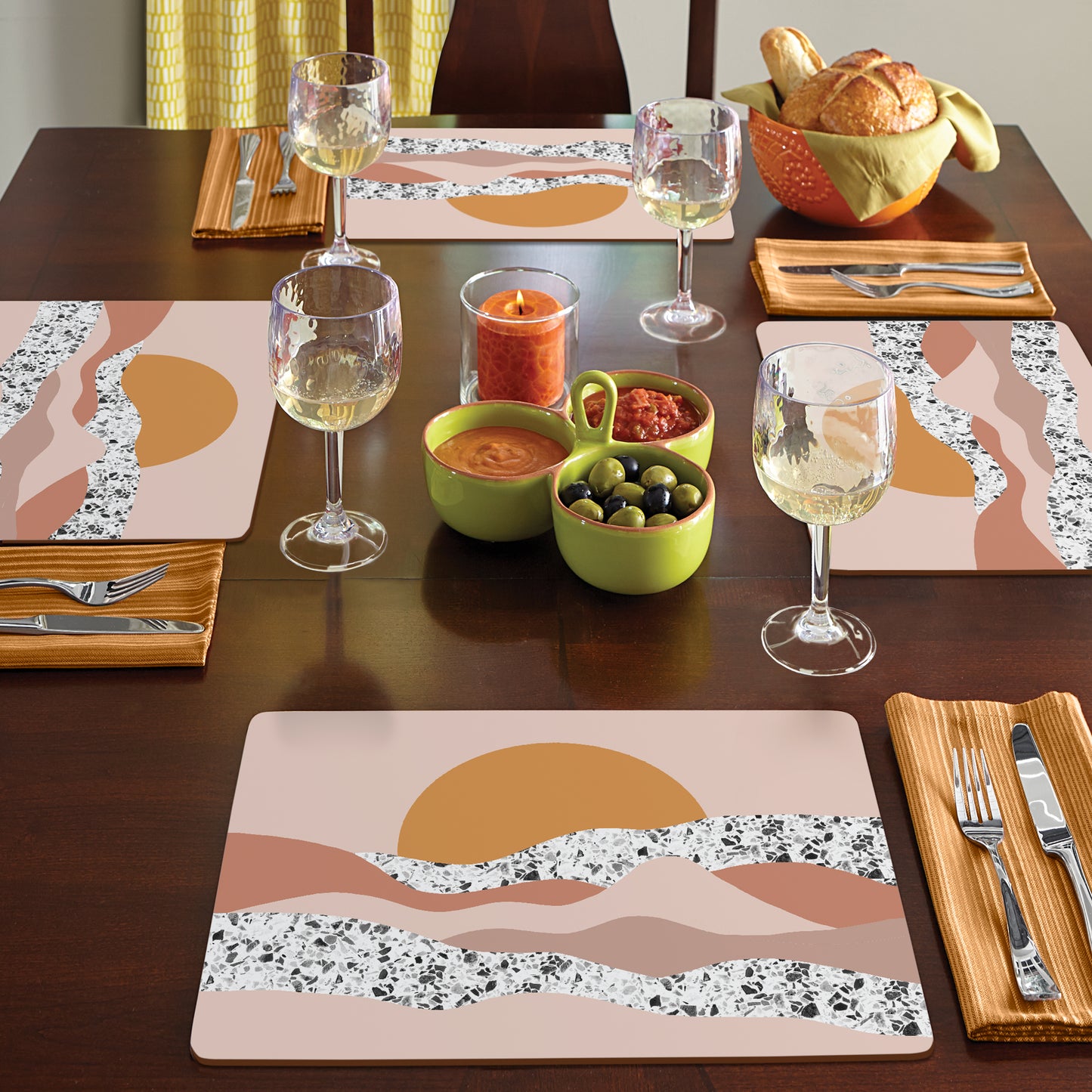 CounterArt Mohave Sunrise Premium Decorative Hardboard Tabletop Placemats 4-Pack Manufactured in The USA Heat Tolerant and Easily Wipes Clean