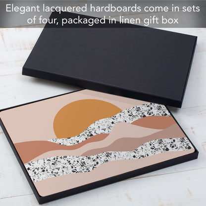CounterArt Mohave Sunrise Premium Decorative Hardboard Tabletop Placemats 4-Pack Manufactured in The USA Heat Tolerant and Easily Wipes Clean