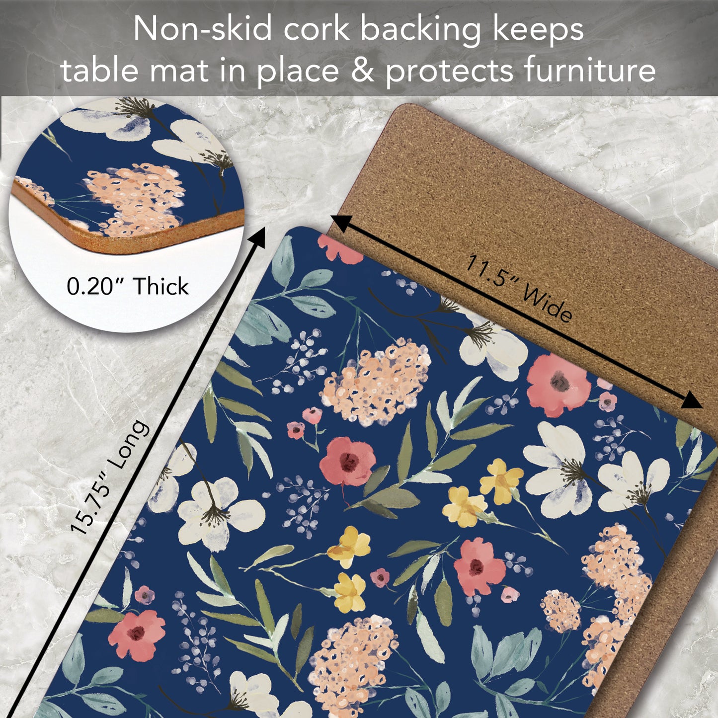 CounterArt Meadow Blue Premium Decorative Hardboard Tabletop Placemats 4-Pack Manufactured in The USA Heat Tolerant and Easily Wipes Clean