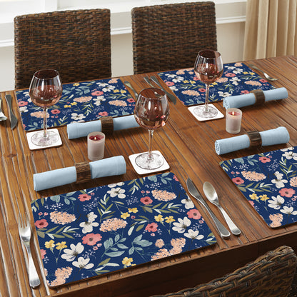 CounterArt Meadow Blue Premium Decorative Hardboard Tabletop Placemats 4-Pack Manufactured in The USA Heat Tolerant and Easily Wipes Clean