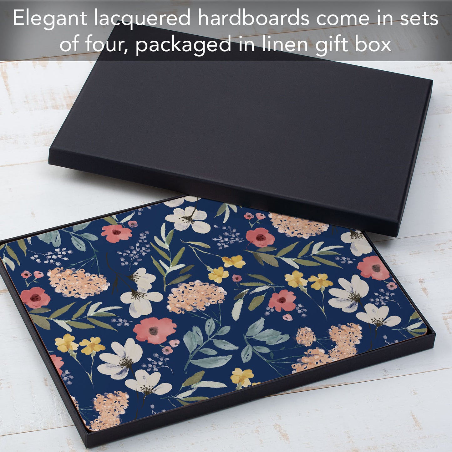 CounterArt Meadow Blue Premium Decorative Hardboard Tabletop Placemats 4-Pack Manufactured in The USA Heat Tolerant and Easily Wipes Clean