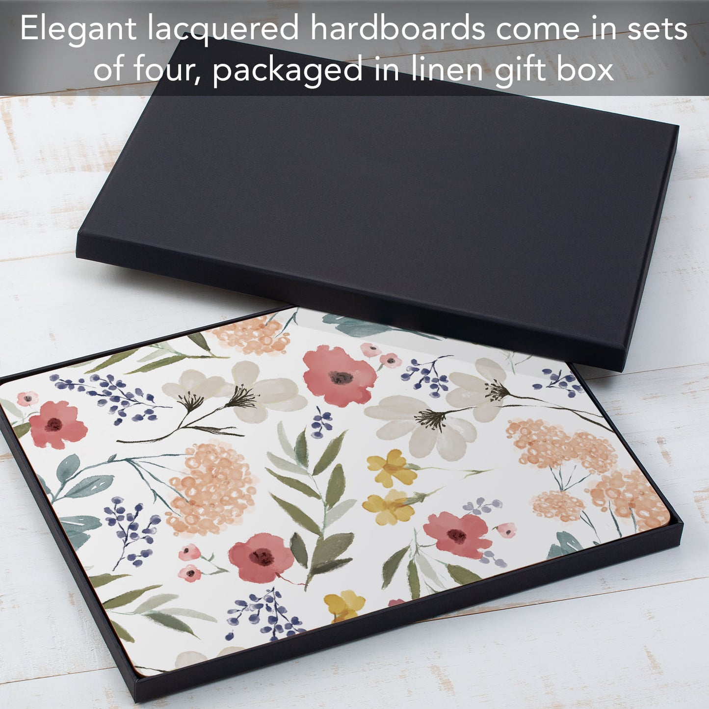 CounterArt Meadow Pink Decorative Hardboard Placemats with Protective Cork Backing 4 Pack Layered Construction Heat Tolerant and Easily Wipes Clean