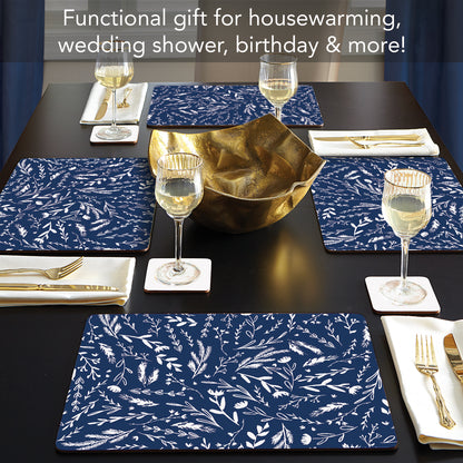 CounterArt Navy Meadow Sketch Premium Decorative Hardboard Tabletop Placemats 4-Pack Manufactured in The USA Heat Tolerant and Easily Wipes Clean