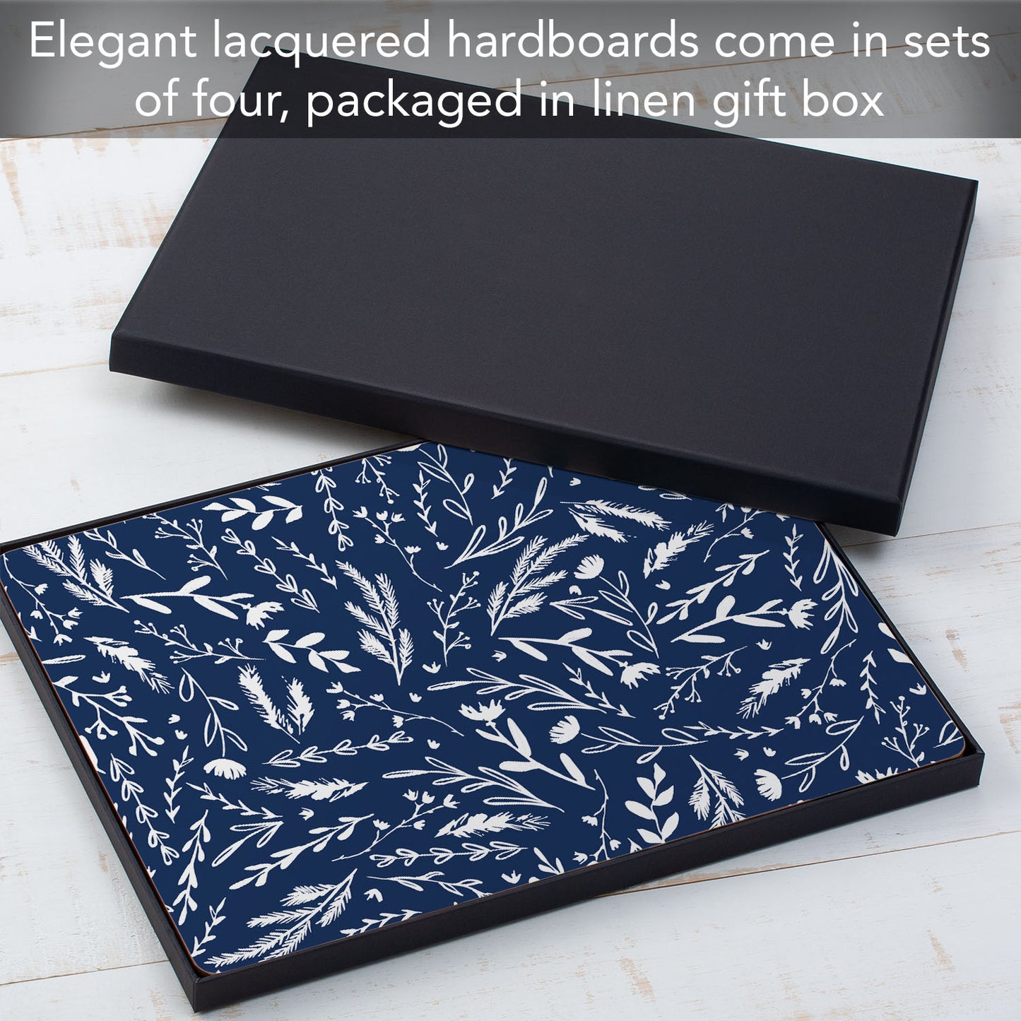 CounterArt Navy Meadow Sketch Premium Decorative Hardboard Tabletop Placemats 4-Pack Manufactured in The USA Heat Tolerant and Easily Wipes Clean
