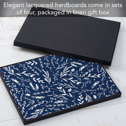 CounterArt Navy Meadow Sketch Premium Decorative Hardboard Tabletop Placemats 4-Pack Manufactured in The USA Heat Tolerant and Easily Wipes Clean