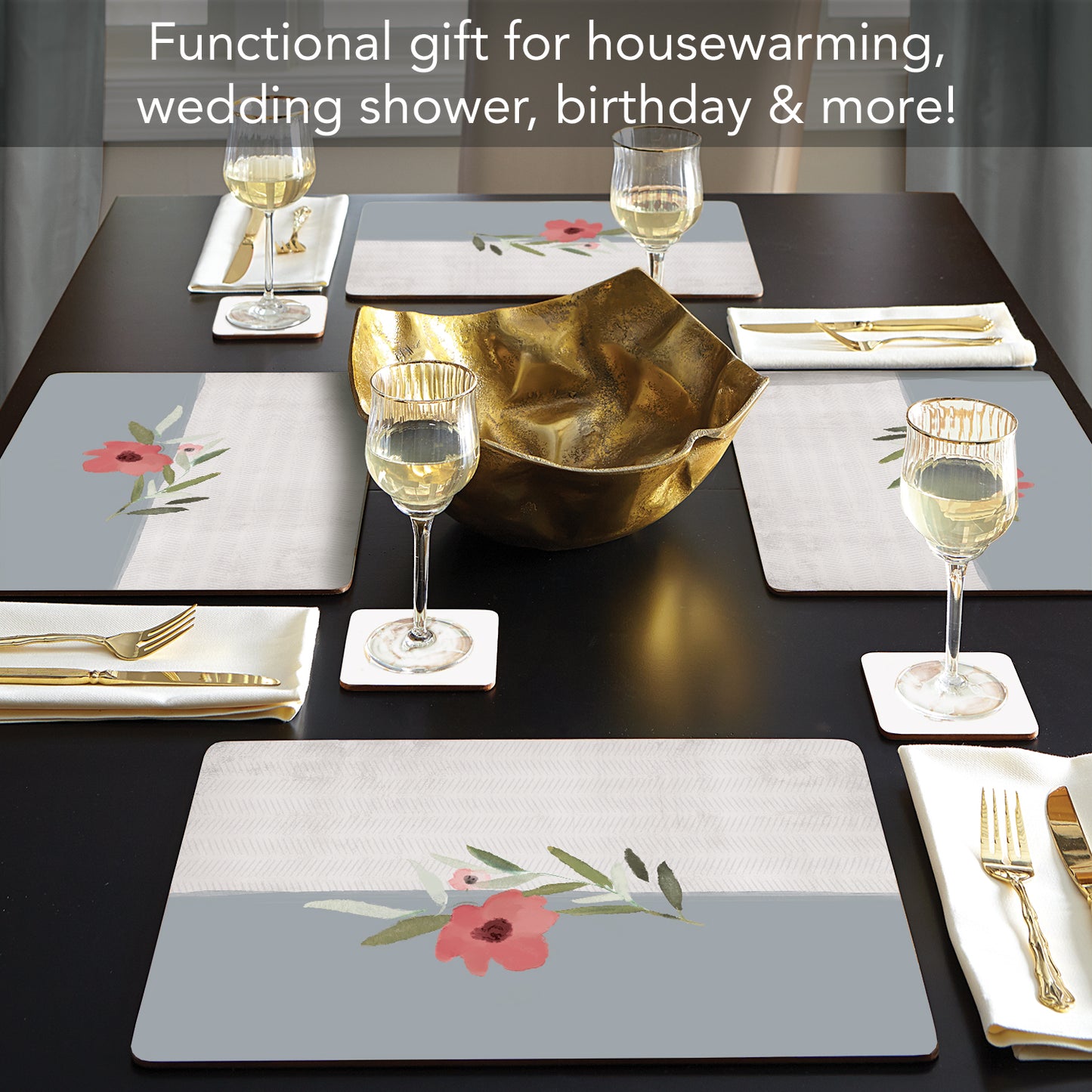 CounterArt Meadow Flower Premium Decorative Hardboard Tabletop Placemats 4-Pack Manufactured in The USA Heat Tolerant and Easily Wipes Clean