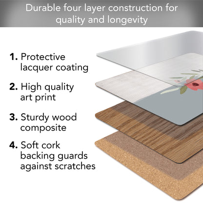 CounterArt Meadow Flower Premium Decorative Hardboard Tabletop Placemats 4-Pack Manufactured in The USA Heat Tolerant and Easily Wipes Clean