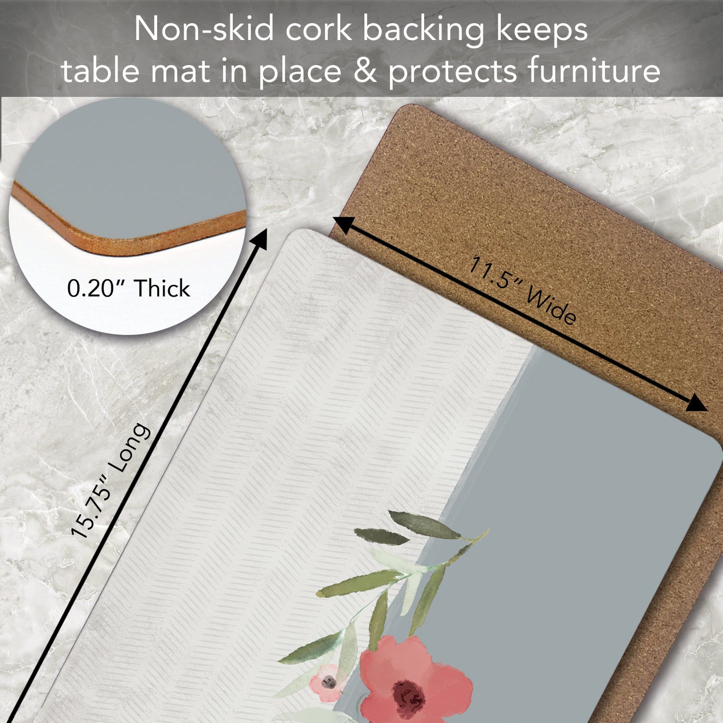 CounterArt Meadow Flower Premium Decorative Hardboard Tabletop Placemats 4-Pack Manufactured in The USA Heat Tolerant and Easily Wipes Clean