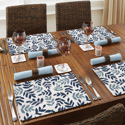 CounterArt Blue Leaf Floral Premium Decorative Hardboard Tabletop Placemats 4-Pack Manufactured in The USA Heat Tolerant and Easily Wipes Clean