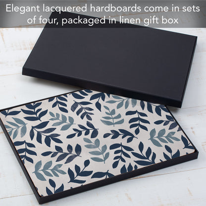 CounterArt Blue Leaf Floral Premium Decorative Hardboard Tabletop Placemats 4-Pack Manufactured in The USA Heat Tolerant and Easily Wipes Clean