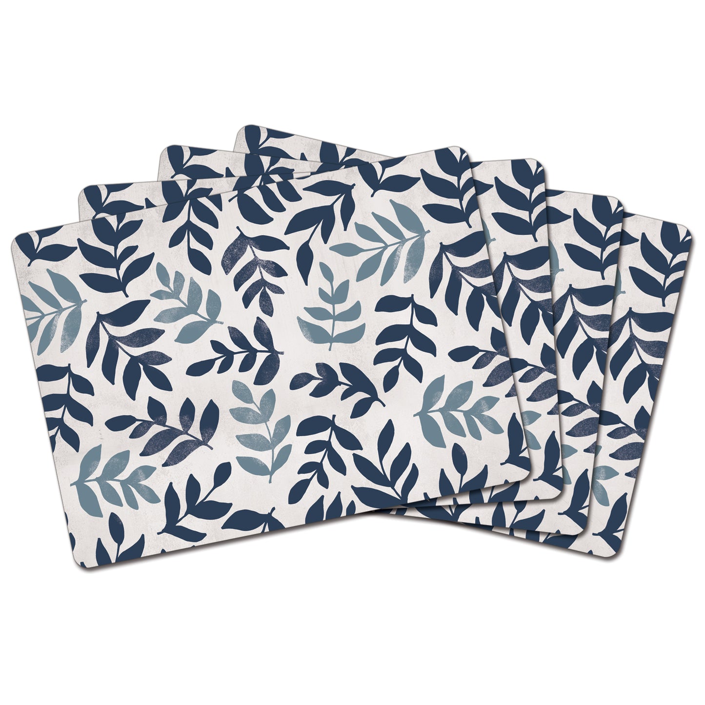 Blue Leaf Floral Premium Decorative Hardboard Tabletop Placemats 4 Pack Manufactured in the USA