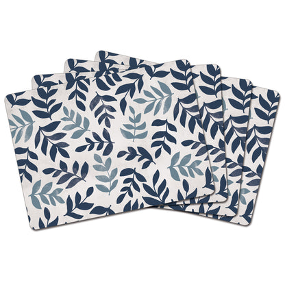 Blue Leaf Floral Premium Decorative Hardboard Tabletop Placemats 4 Pack Manufactured in the USA
