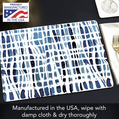 CounterArt Indigo Wavy Lines Premium Decorative Hardboard Tabletop Placemats 4-Pack Manufactured in The USA Heat Tolerant and Easily Wipes Clean