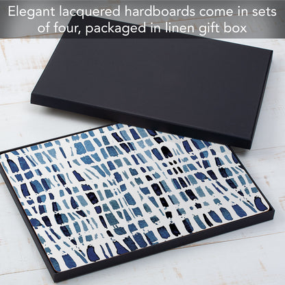 CounterArt Indigo Wavy Lines Premium Decorative Hardboard Tabletop Placemats 4-Pack Manufactured in The USA Heat Tolerant and Easily Wipes Clean