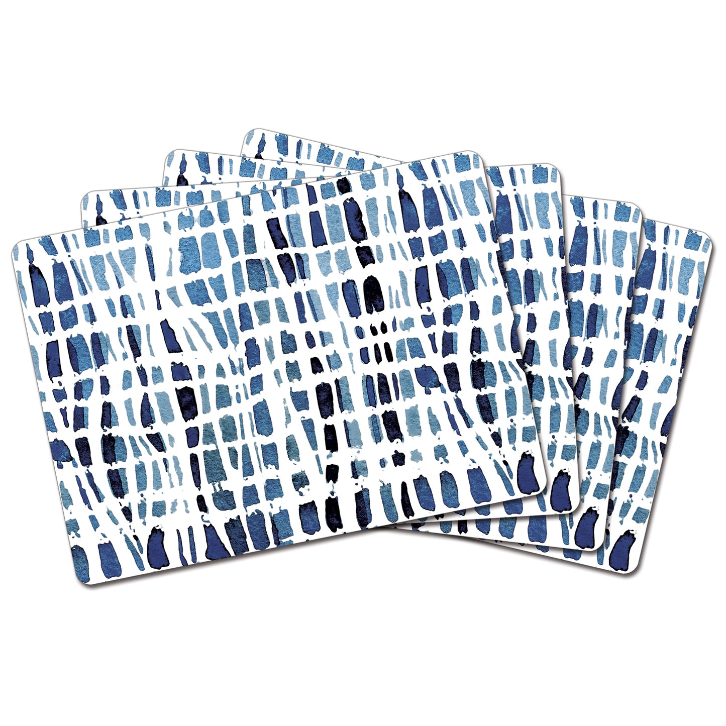 Indigo Wavy Lines Premium Decorative Hardboard Tabletop Placemats 4 Pack Manufactured in the USA