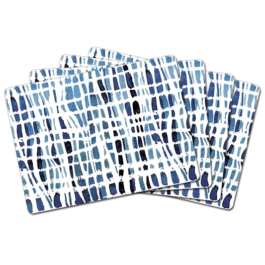Indigo Wavy Lines Premium Decorative Hardboard Tabletop Placemats 4 Pack Manufactured in the USA