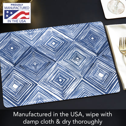 CounterArt Indigo Diamond Premium Decorative Hardboard Tabletop Placemats 4-Pack Manufactured in The USA Heat Tolerant and Easily Wipes Clean