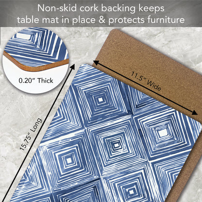 CounterArt Indigo Diamond Premium Decorative Hardboard Tabletop Placemats 4-Pack Manufactured in The USA Heat Tolerant and Easily Wipes Clean