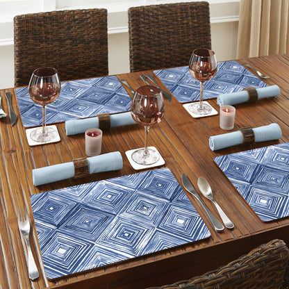 CounterArt Indigo Diamond Premium Decorative Hardboard Tabletop Placemats 4-Pack Manufactured in The USA Heat Tolerant and Easily Wipes Clean