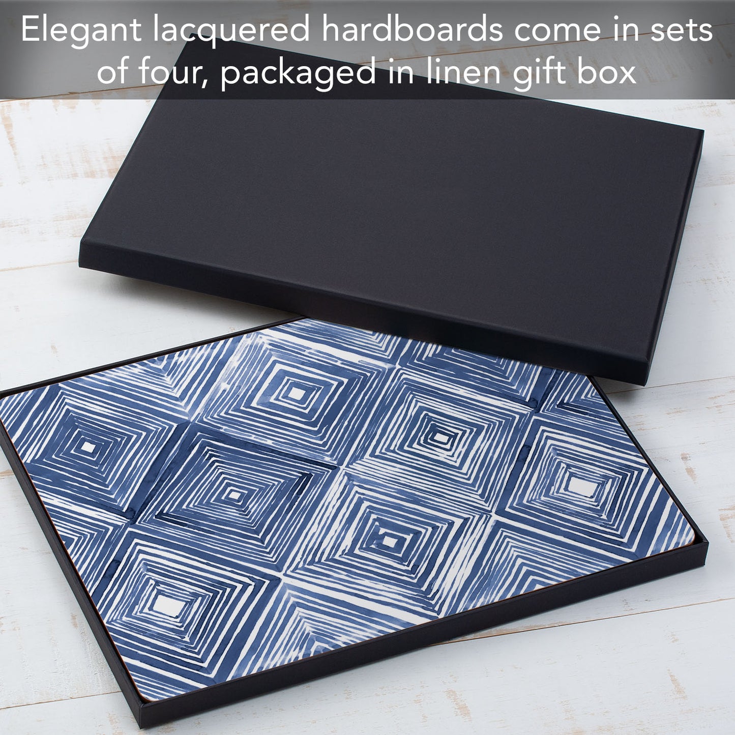 CounterArt Indigo Diamond Premium Decorative Hardboard Tabletop Placemats 4-Pack Manufactured in The USA Heat Tolerant and Easily Wipes Clean