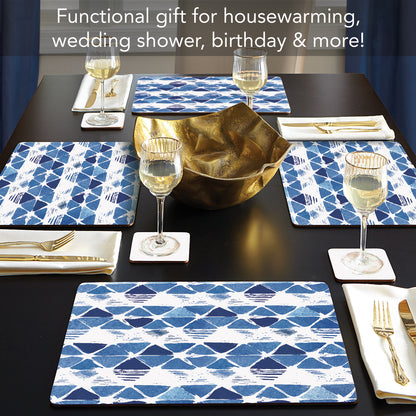 CounterArt Indigo Closed Triangles Premium Decorative Hardboard Tabletop Placemats 4-Pack Manufactured in The USA Heat Tolerant and Easily Wipes Clean